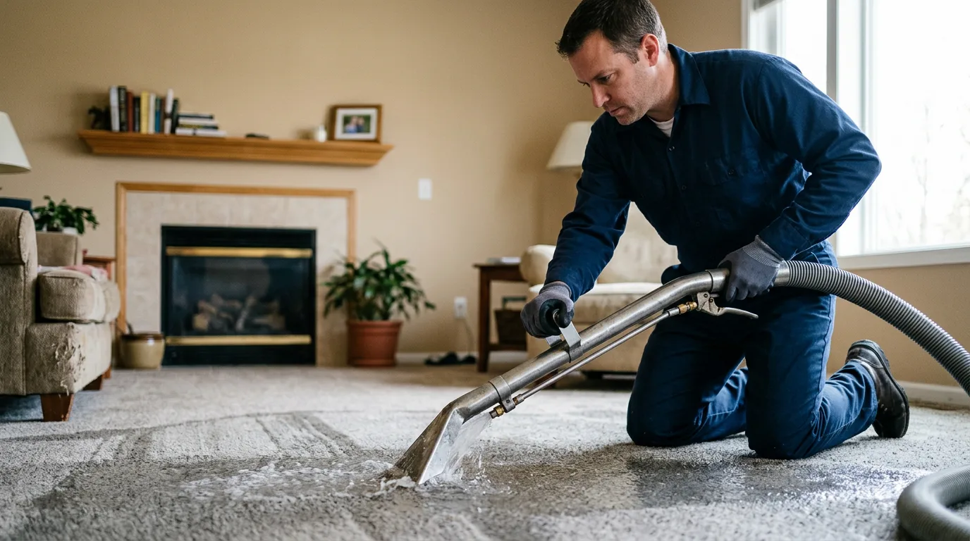 Water damage restoration technician working near Roann, IN